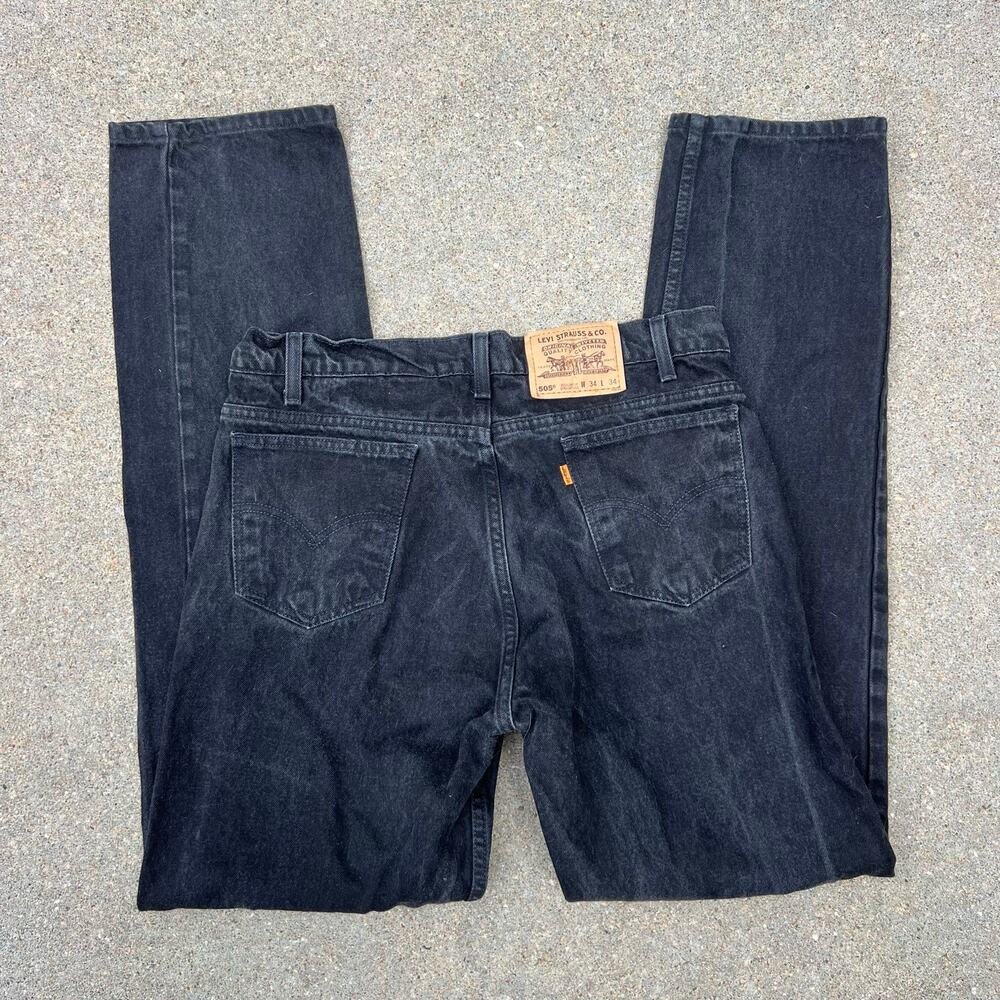 VTG 90s Levi’s 505 Orange Tab Regular Fit Straight Leg Black Denim Jeans 34x34